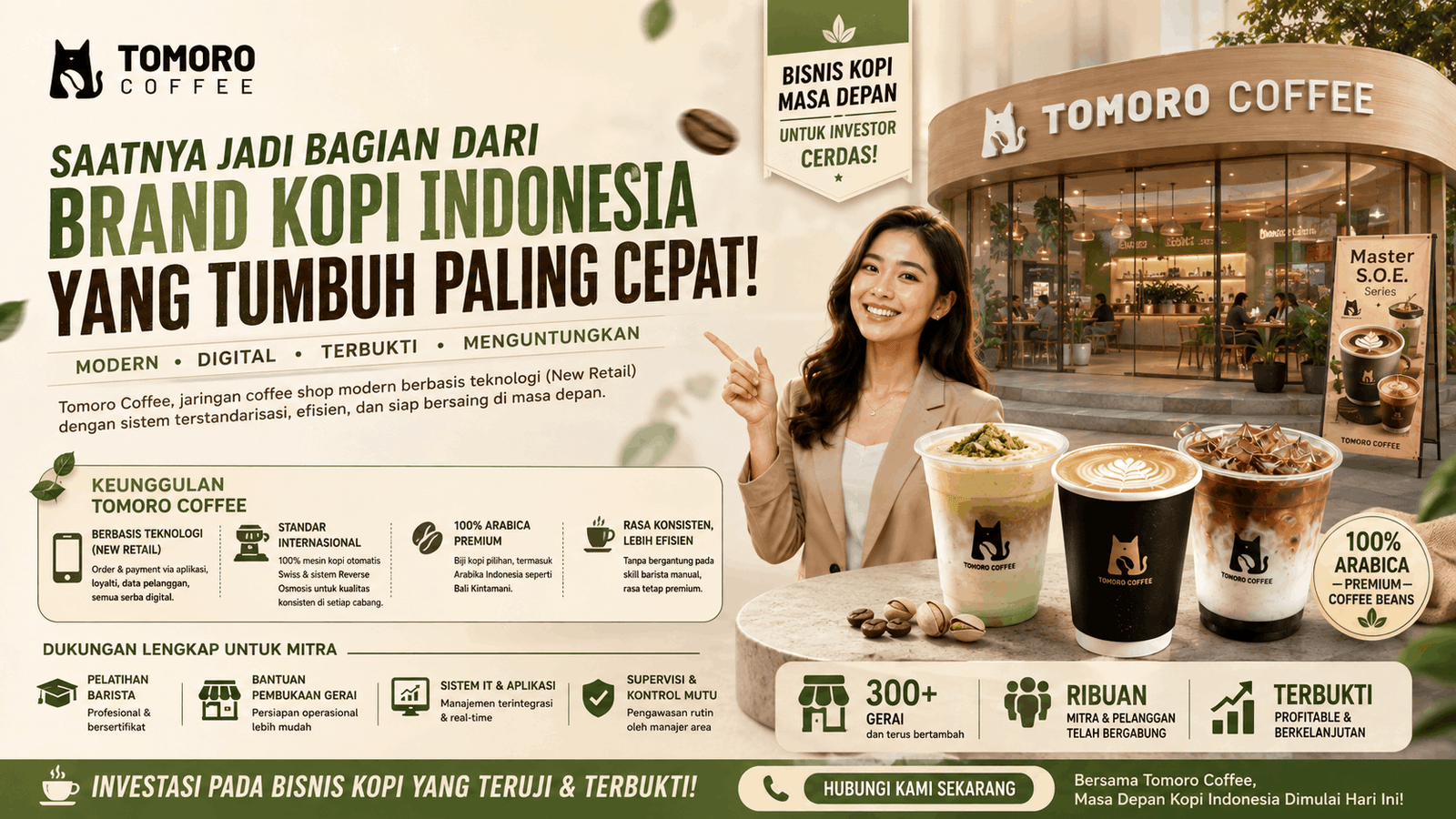 Ilustrasi modern gerai bisnis franchise Tomoro Coffee